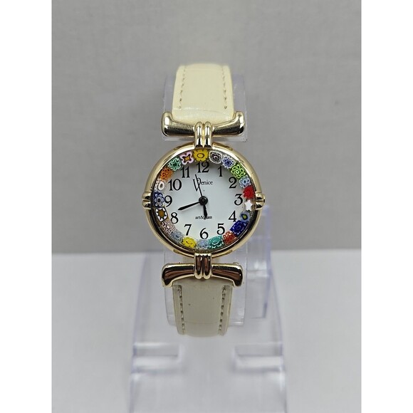 Venice Murano Millefiori Glass Border Womens Quartz Watch Leather New Battery - Picture 1 of 12